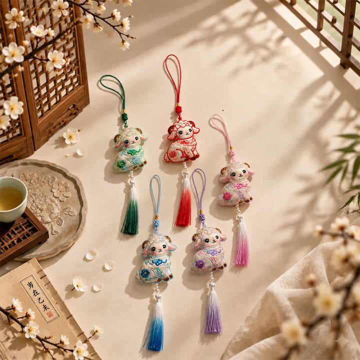 Buddha Stones Fabric Embroidery Goat Cute Car Hanging Decoration - image 9