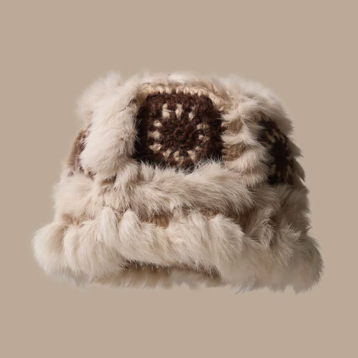 Buddha Stones Fall Winter Plush Geometric Flower Embroidered Bucket Women's Hat - Beige - image 0