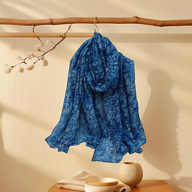 Buddha Stones Spring Summer Vintage Floral Abstract Women's Scarf - Blue - image 0