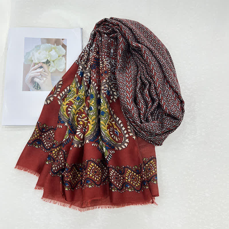 Buddha Stones Spring Fall Ethnic Floral Leaf Print Women's Scarf - image 10