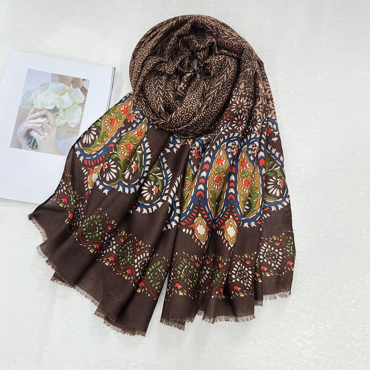 Buddha Stones Spring Fall Ethnic Floral Leaf Print Women's Scarf - SaddleBrown - image 0