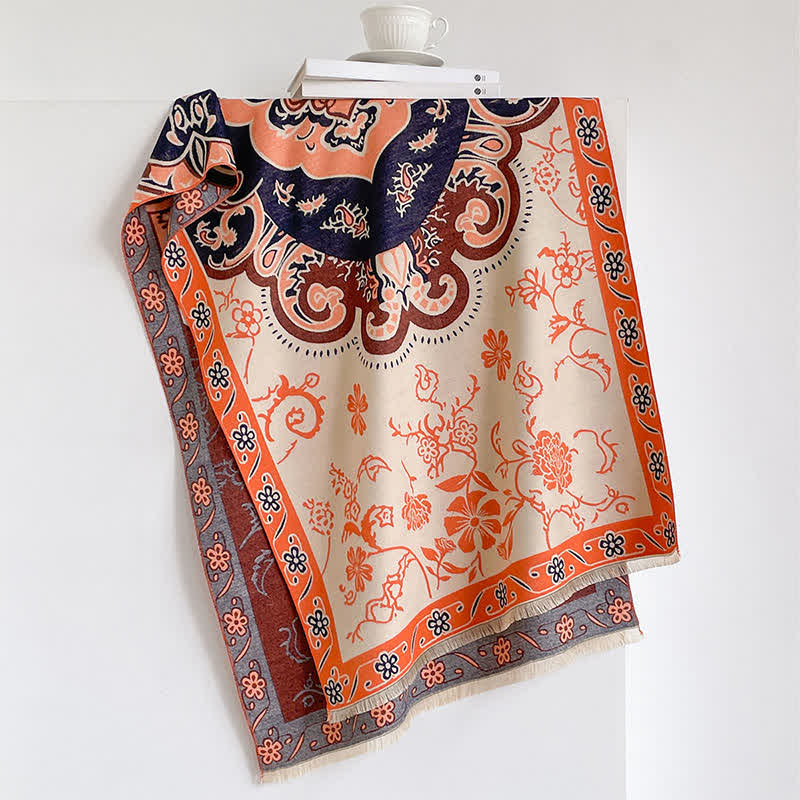 Buddha Stones Fall Winter Vintage Floral Tassel Shawl Style Women's Scarf - image 3