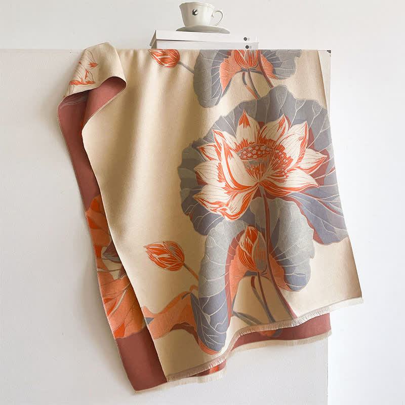 Buddha Stones Spring Fall Lotus Botanical Print Tassel Women's Scarf - image 9