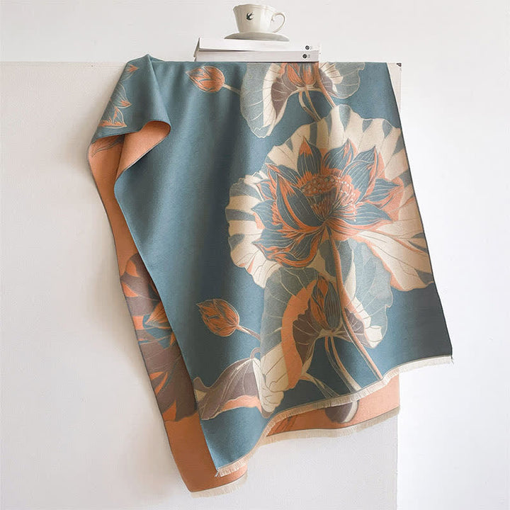 Buddha Stones Spring Fall Lotus Botanical Print Tassel Women's Scarf - image 5