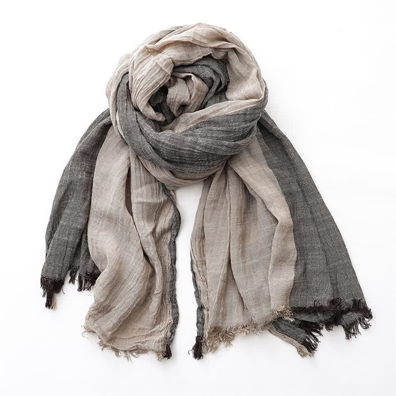 Buddha Stones Fall Winter Colorblock Tassel Lightweight Women's Scarf - Coffee Khaki - image 0