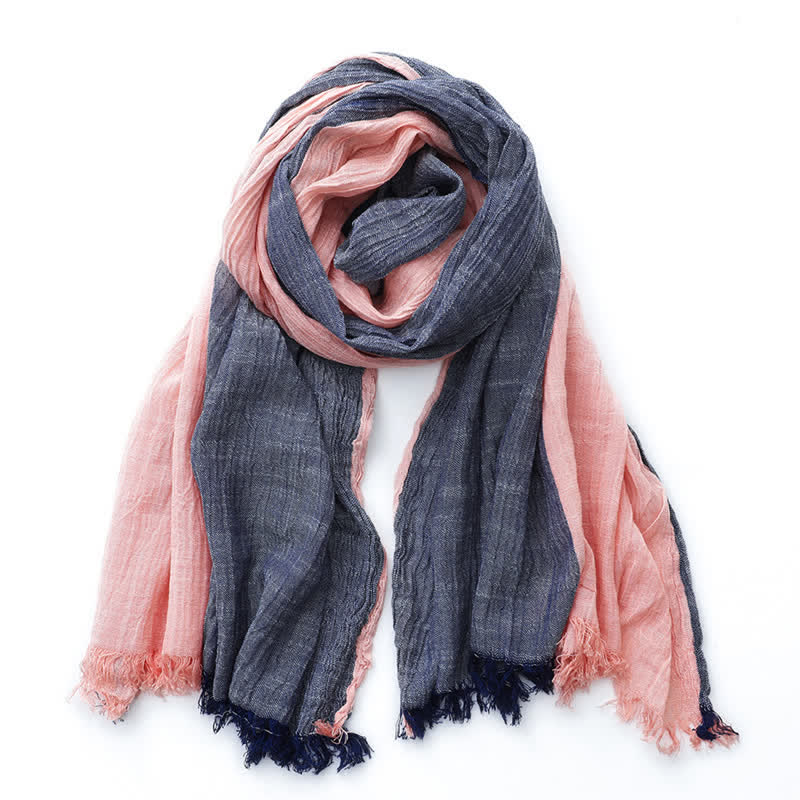 Buddha Stones Fall Winter Colorblock Tassel Lightweight Women's Scarf - Navy Pink - image 1