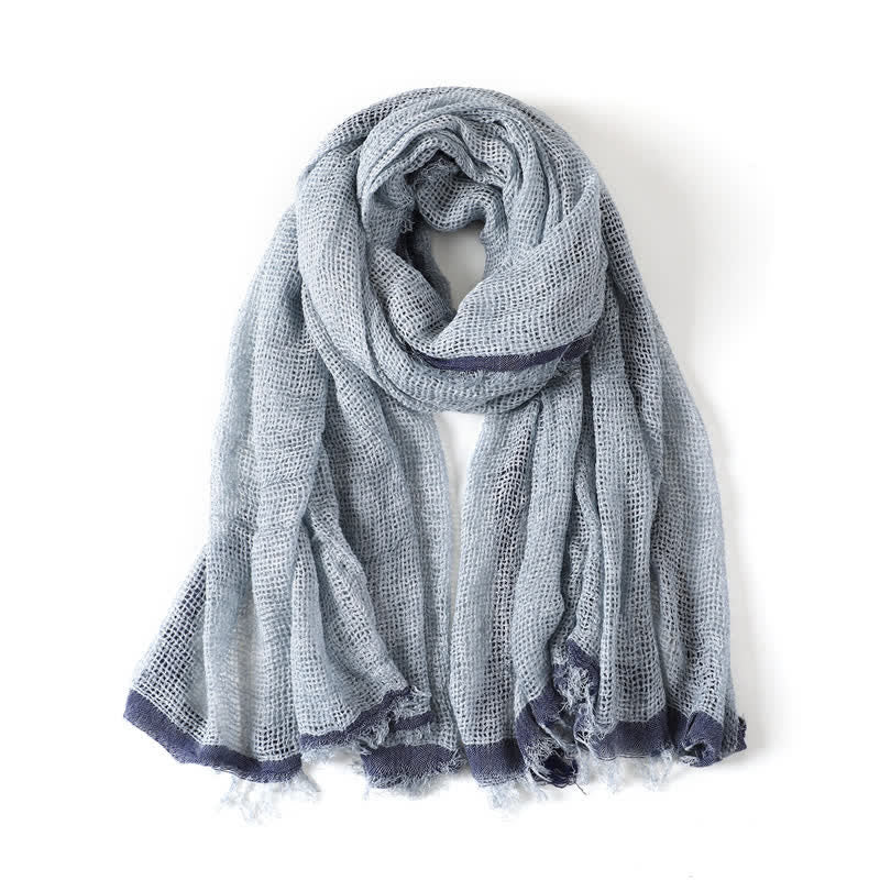 Buddha Stones Fall Simple Solid Tassel Lightweight Women's Scarf - Blue Gray - Approx. 190 cm × 80 cm - image 12