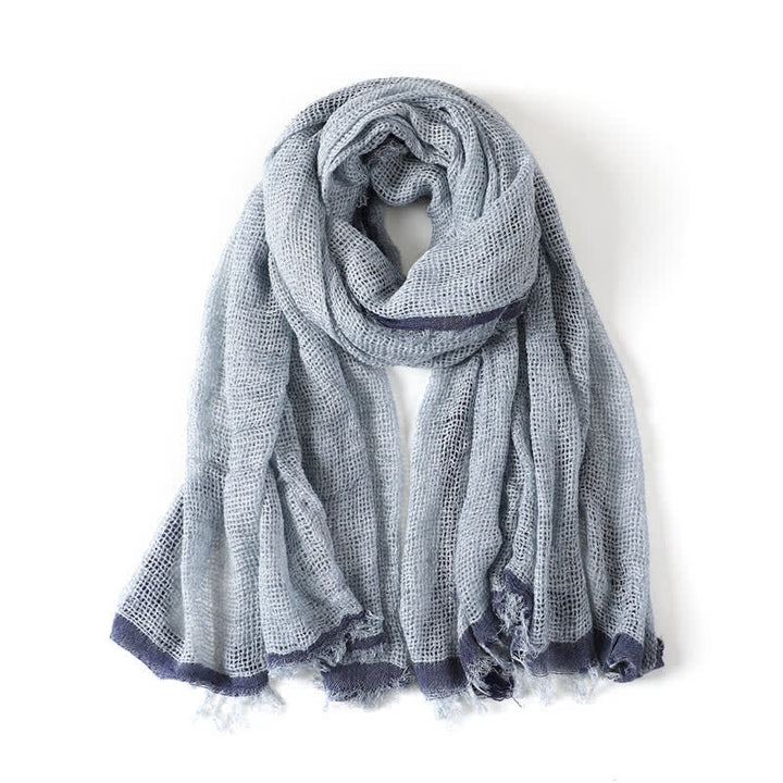Buddha Stones Fall Simple Solid Tassel Lightweight Women's Scarf - Blue Gray - Approx. 190 cm × 80 cm - image 12