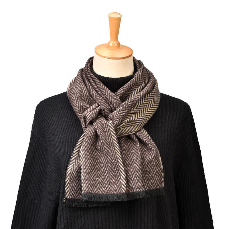 Buddha Stones Fall Winter Herringbone Pattern Tassel Classic Men's Scarf - image 1