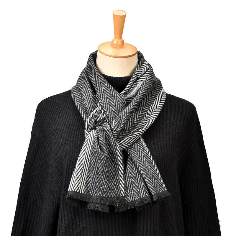 Buddha Stones Fall Winter Herringbone Pattern Tassel Classic Men's Scarf - image 5