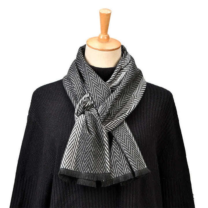 Buddha Stones Fall Winter Herringbone Pattern Tassel Classic Men's Scarf - image 5