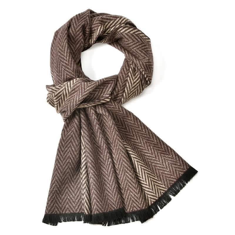 Buddha Stones Fall Winter Herringbone Pattern Tassel Classic Men's Scarf - Tan - 180*30cm - image 0