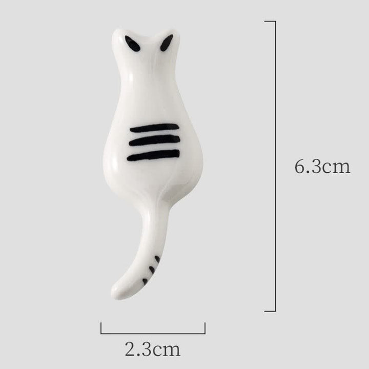 Buddha Stones Hand-Painted Cute Cat Ceramic Tabletop Chopstick Holder - Black-Eared Cat(Approx. 6.3 cm × 2.3 cm × 0.9 cm) - image 2