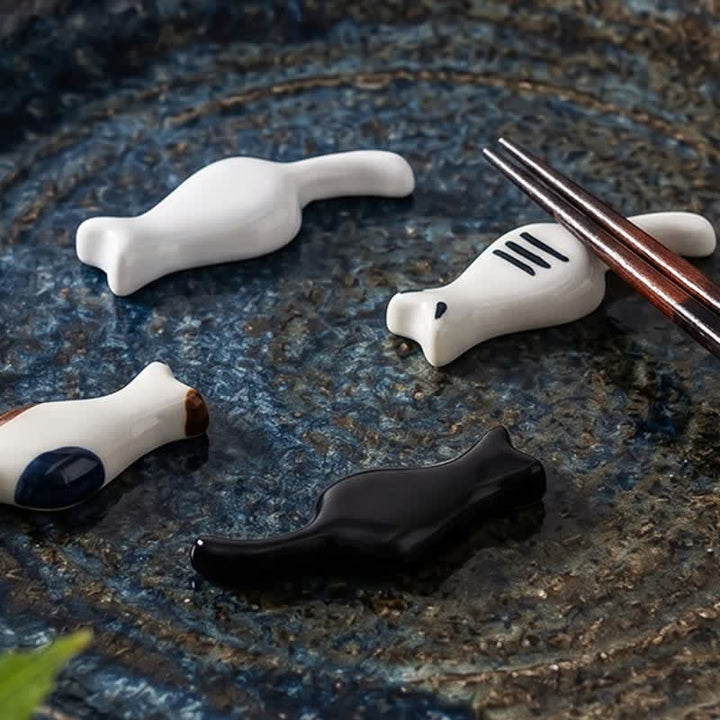 Buddha Stones Hand-Painted Cute Cat Ceramic Tabletop Chopstick Holder - image 10
