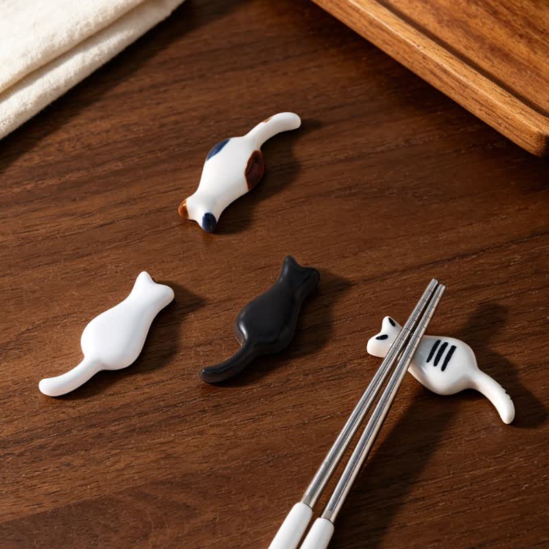 Buddha Stones Hand-Painted Cute Cat Ceramic Tabletop Chopstick Holder - image 12