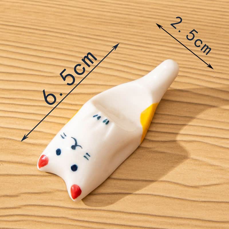 Buddha Stones Ceramic Purity Hand-Painted Cat-Shaped Chopstick Holder - Red Ears Yellow Patterns(Approx. 2.5 cm × 6.5 cm) - image 4