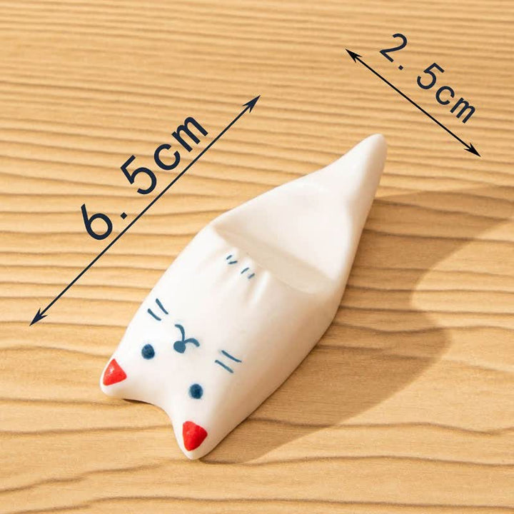 Buddha Stones Ceramic Purity Hand-Painted Cat-Shaped Chopstick Holder - Red Ears(Approx. 2.5 cm × 6.5 cm) - image 3