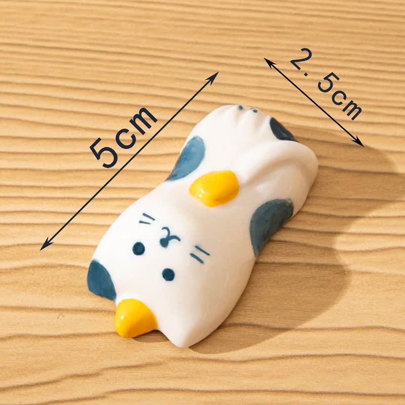 Buddha Stones Ceramic Purity Hand-Painted Cat-Shaped Chopstick Holder - Blue Spots Yellow Tail(Approx. 2.5 cm × 5.0 cm) - image 2