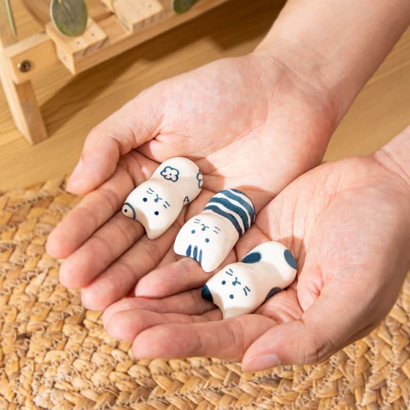Buddha Stones Ceramic Purity Hand-Painted Cat-Shaped Chopstick Holder - image 12