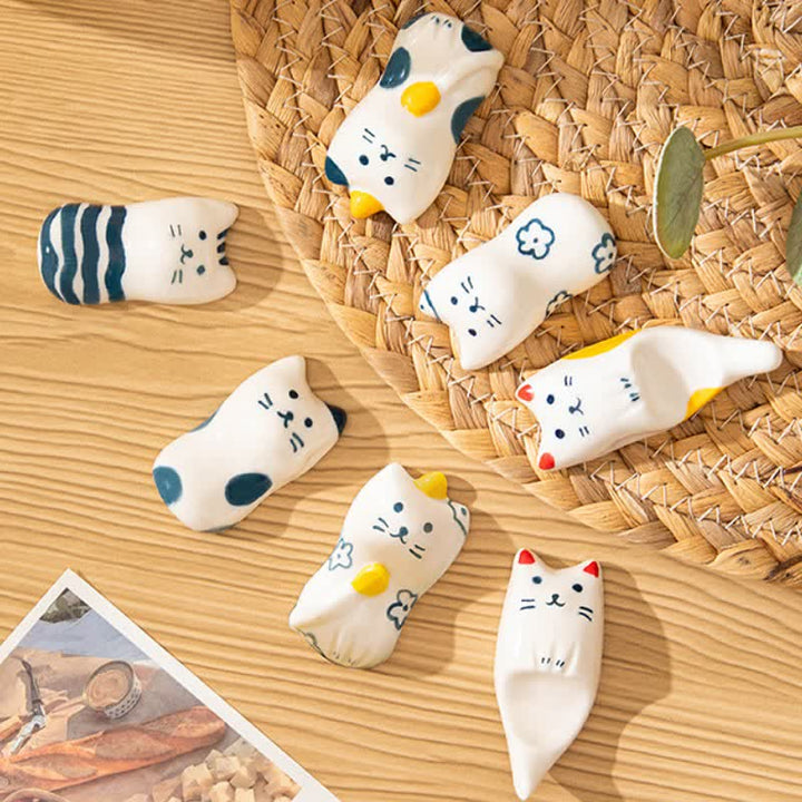 Buddha Stones Ceramic Purity Hand-Painted Cat-Shaped Chopstick Holder - image 13