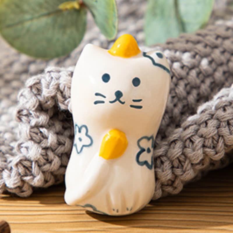 Buddha Stones Ceramic Purity Hand-Painted Cat-Shaped Chopstick Holder - image 8