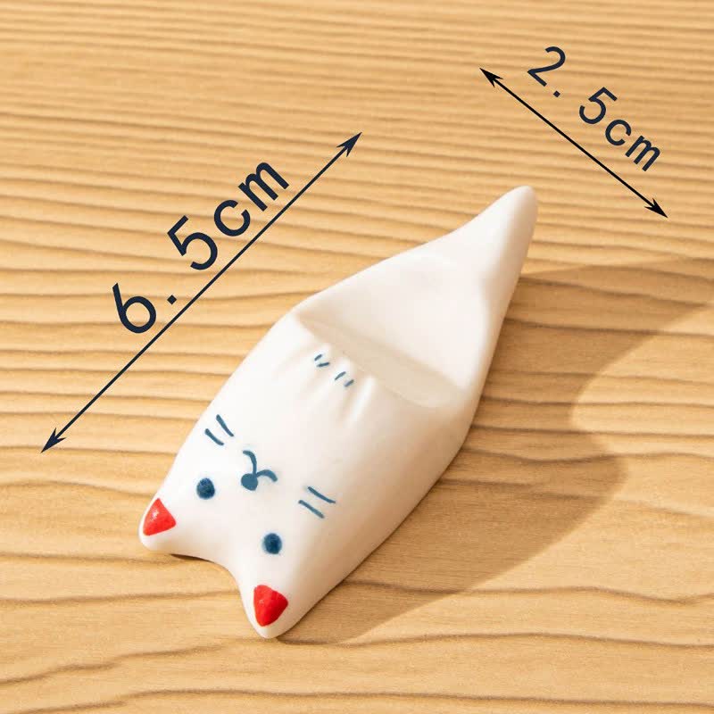 Buddha Stones Ceramic Purity Hand-Painted Cat-Shaped Chopstick Holder - Red Ears(Approx. 2.5 cm × 6.5 cm) - image 3