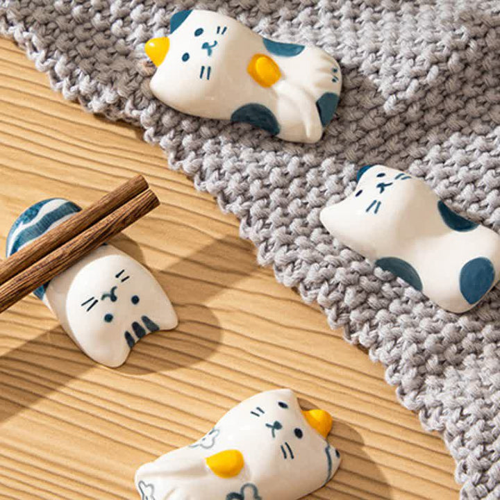 Buddha Stones Ceramic Purity Hand-Painted Cat-Shaped Chopstick Holder - image 15