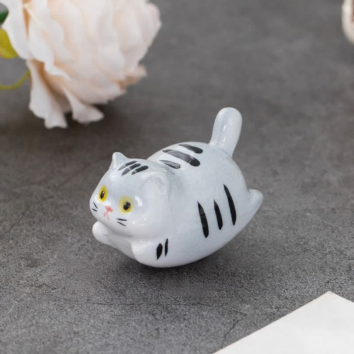Buddha Stones Glazed Ceramic Lucky Cat Chopstick Holder - Gray(Approx. 5.3 cm × 3.0 cm × 3.3 cm) - image 1