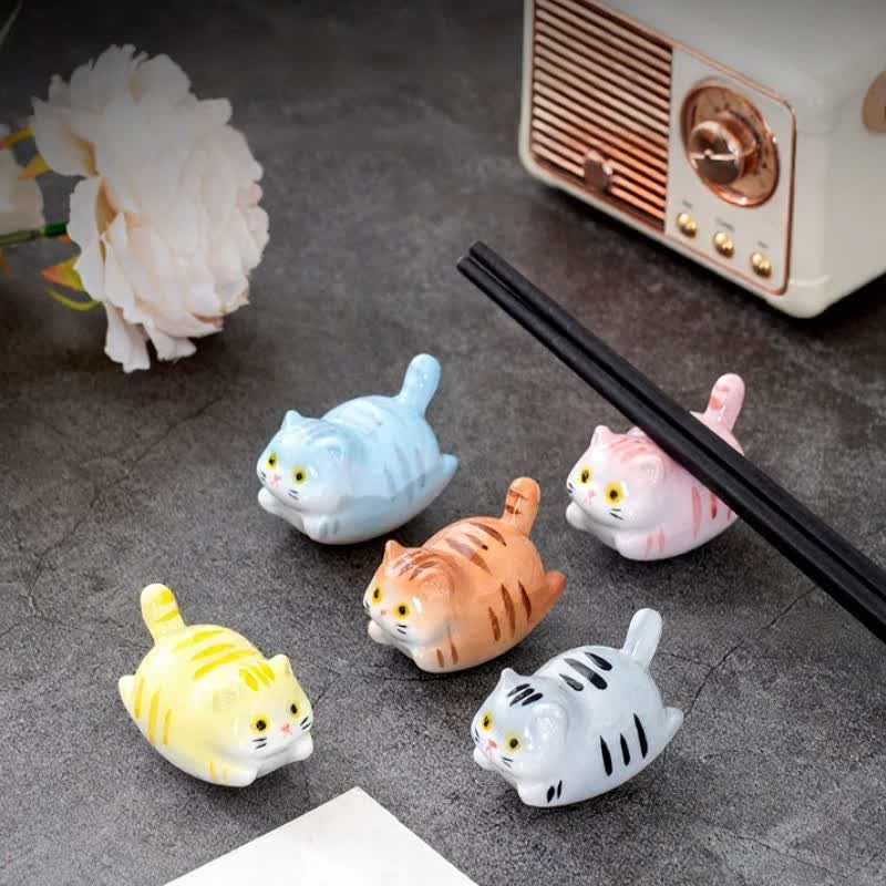 Buddha Stones Glazed Ceramic Lucky Cat Chopstick Holder - image 0