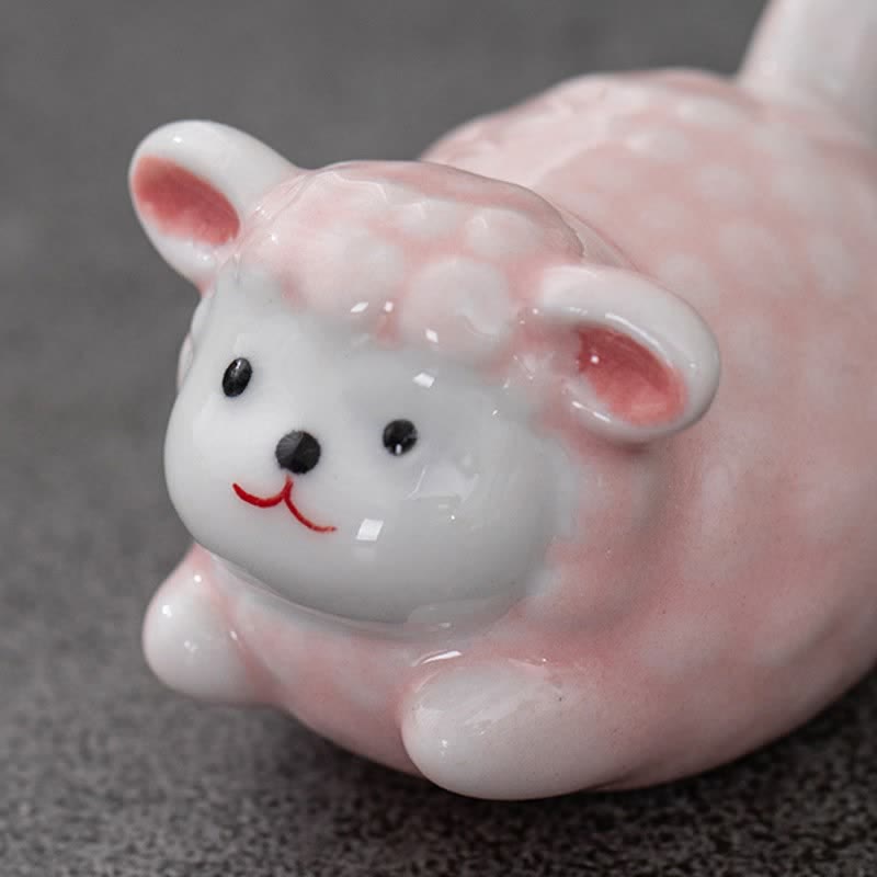Buddha Stones Glazed Ceramic Lucky Sheep Chopstick Holder - image 6