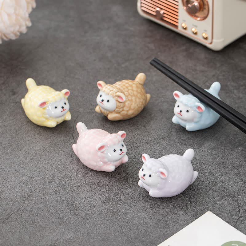 Buddha Stones Glazed Ceramic Lucky Sheep Chopstick Holder - image 0