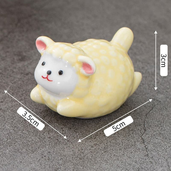 Buddha Stones Glazed Ceramic Lucky Sheep Chopstick Holder - Yellow(Approx. 5.0 cm × 3.5 cm × 3.0 cm) - image 3