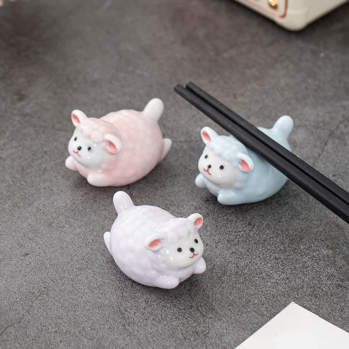 Buddha Stones Glazed Ceramic Lucky Sheep Chopstick Holder - image 10