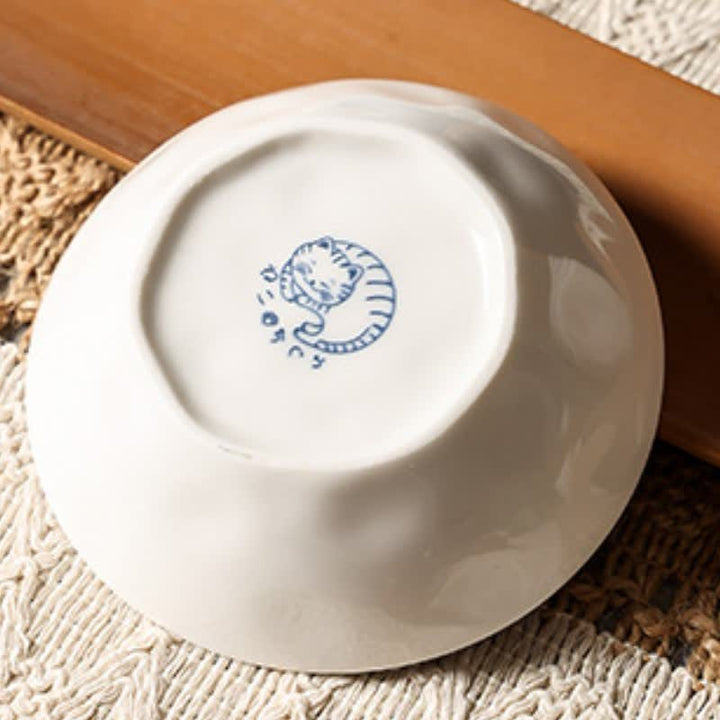 Buddha Stones Blue White Ceramic Playful Cat Round Sauce Dish - image 8