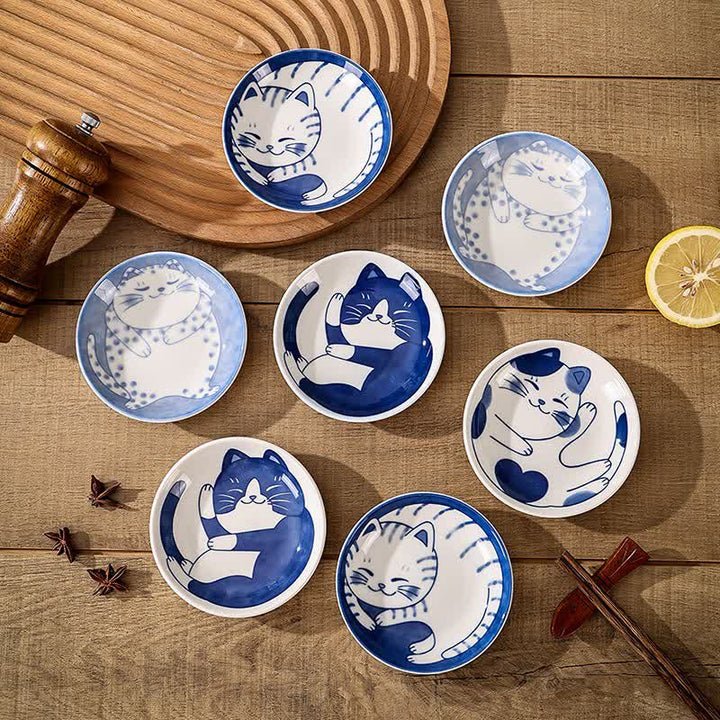 Buddha Stones Cute Cat Round Ceramic Shallow Dish Japanese Style Sauce Dish - image 11