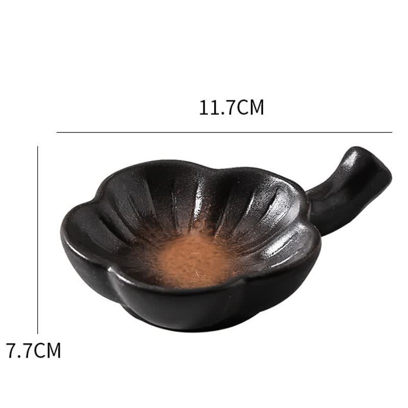 Buddha Stones Vintage Japanese Plum Blossom Handled Ceramic Sauce Dish - Black Brown - image 1