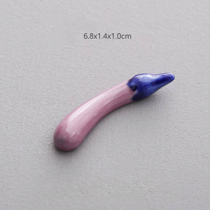 Buddha Stones Ceramic Vegetable Design Mini Tabletop Chopstick Holder - Purple Eggplant Approx. 6.8 × 1.4 × 1.0 cm - Ceramic - image 9