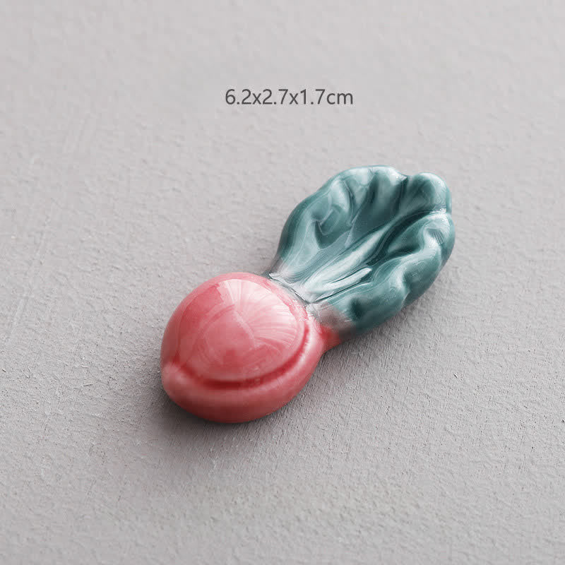 Buddha Stones Ceramic Vegetable Design Mini Tabletop Chopstick Holder - Pink Radish Approx. 6.2 × 2.7 × 1.7 cm - Ceramic - image 1
