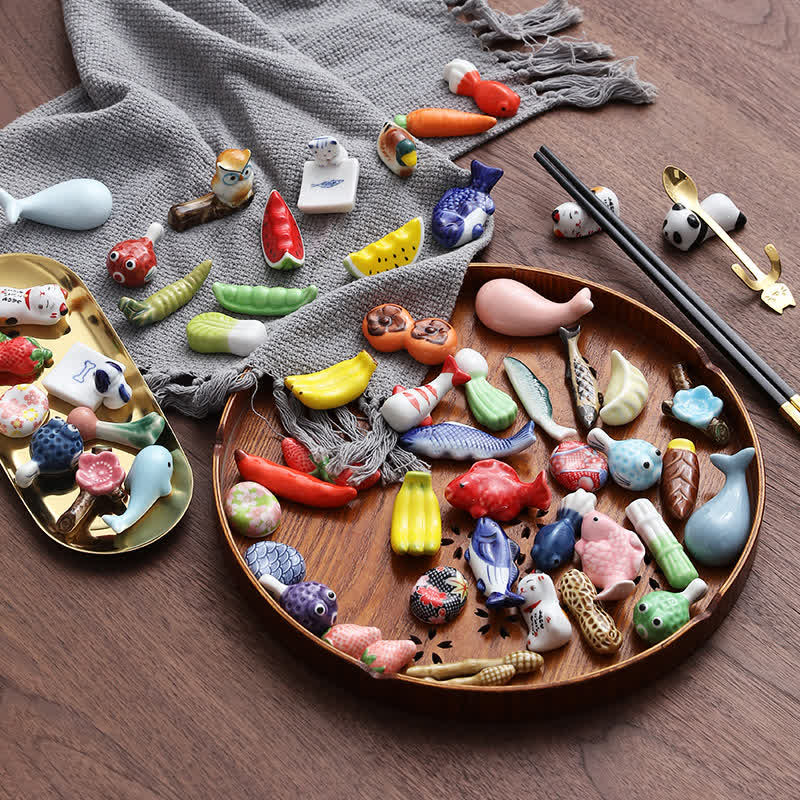 Buddha Stones Ceramic Vegetable Design Mini Tabletop Chopstick Holder - image 0