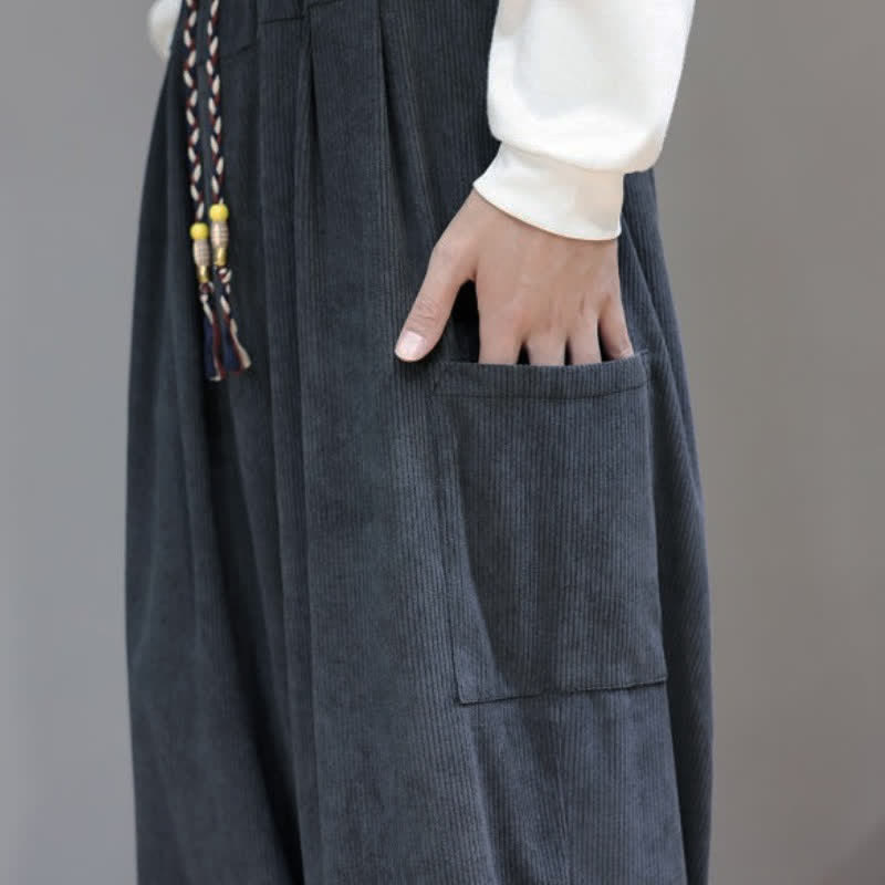 Buddha Stones Fall Winter Casual Drawstring Solid Corduroy Cropped Pants Men's Harem Pants With Pockets - image 19
