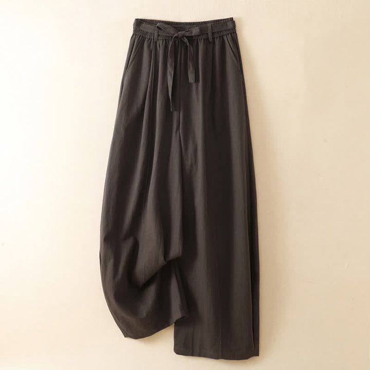 Buddha Stones Spring Fall Casual Minimalist Lace-up Solid Ankle Pants Women's Wide Leg Pants With Pockets - SaddleBrown - US8-10, UK/AU12-14, EU40-42 (2XL) - image 5