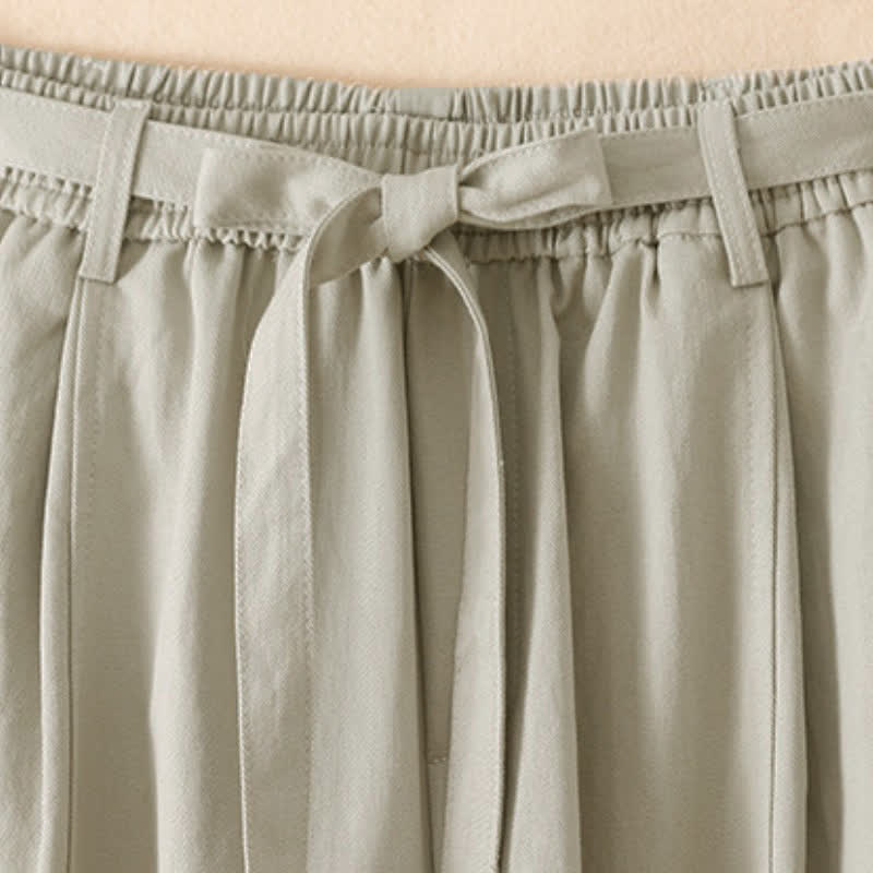 Buddha Stones Spring Fall Casual Minimalist Lace-up Solid Ankle Pants Women's Wide Leg Pants With Pockets - image 12