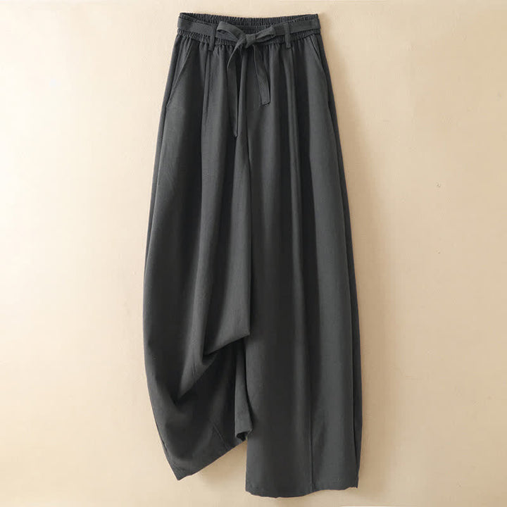 Buddha Stones Spring Fall Casual Minimalist Lace-up Solid Ankle Pants Women's Wide Leg Pants With Pockets - DarkSlateGray - US8-10, UK/AU12-14, EU40-42 (2XL) - image 0