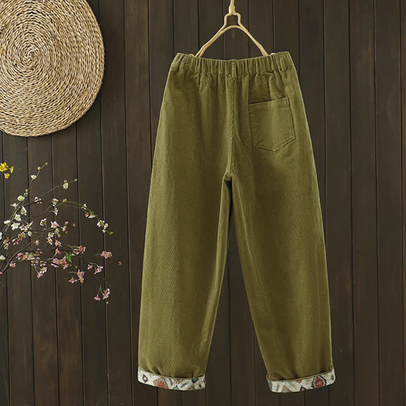 Buddha Stones Fall Winter Casual Vintage Zipper Design Geometry Ankle Pants Corduroy Women's Tapered Pants With Pockets - image 1