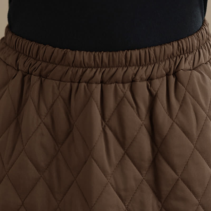 Buddha Stones Fall Winter Casual Vintage Design Quilted Solid Women's Skirt With Pockets - image 6