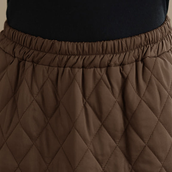 Buddha Stones Fall Winter Casual Vintage Design Quilted Solid Women's Skirt With Pockets - image 6