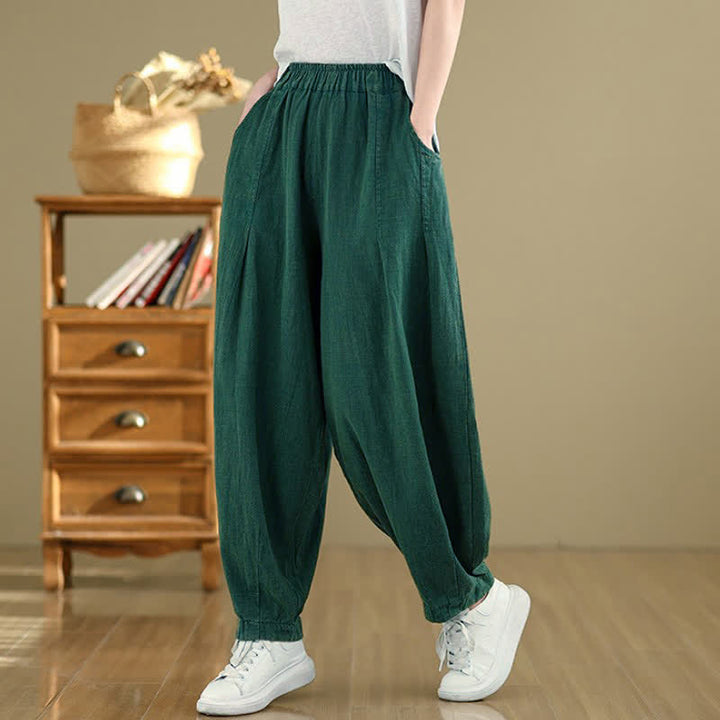 Buddha Stones Spring Summer Casual Solid Ankle Pants Women's Harem Pants With Pockets - image 9