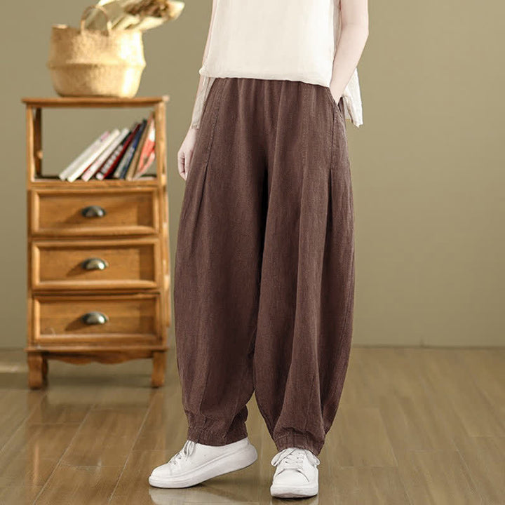Buddha Stones Spring Summer Casual Solid Ankle Pants Women's Harem Pants With Pockets - image 3