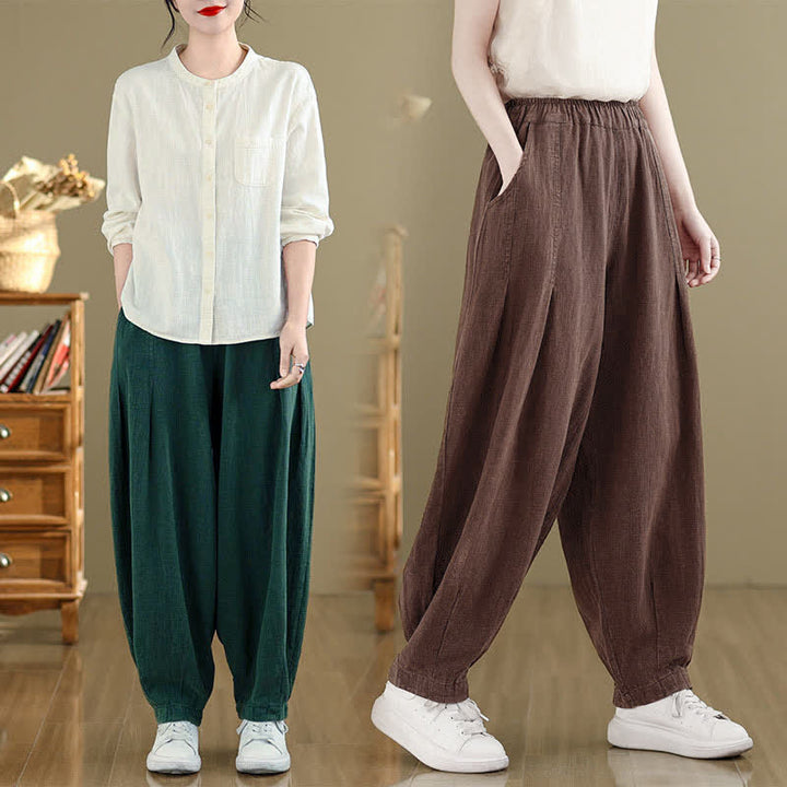 Buddha Stones Spring Summer Casual Solid Ankle Pants Women's Harem Pants With Pockets - image 17