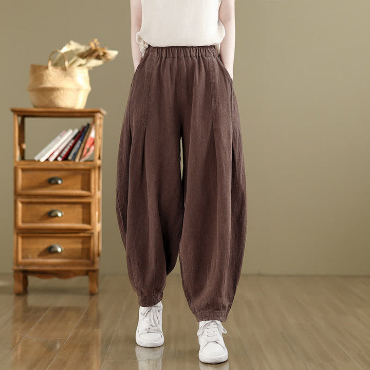 Buddha Stones Spring Summer Casual Solid Ankle Pants Women's Harem Pants With Pockets - SaddleBrown - US8-10, UK/AU12-14, EU40-42 (2XL) - image 0